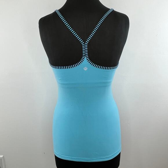Lululemon Power Y Tank Luon Blue Moon/Hyper Stripe Built-in Bra W1C68S Size 6 - Picture 3 of 5